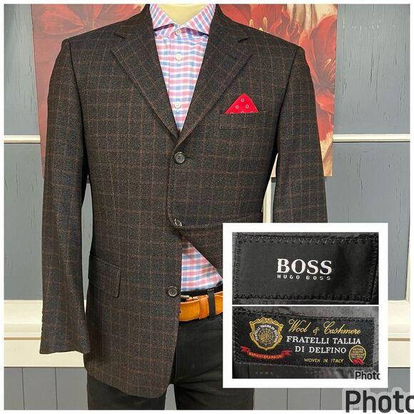 Hugo Boss Other - Vintage Hugo Boss Sport Coat Blazer Jacket 3 Button Mens 38R Wool Cashmere